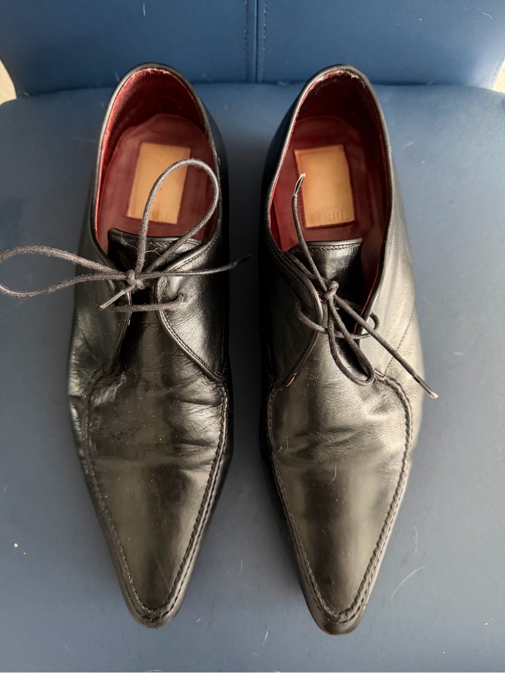 Gianfranco Ferre Black Leather Pointed Derby Shoes